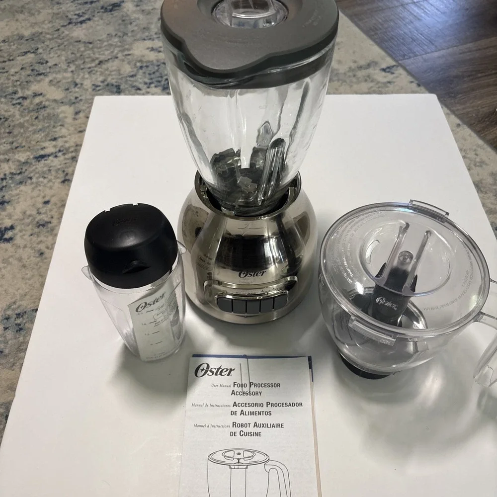 Oster 3-in-1  700W Blender Kitchen System Chrome Shaker Processor Pitcher EUC